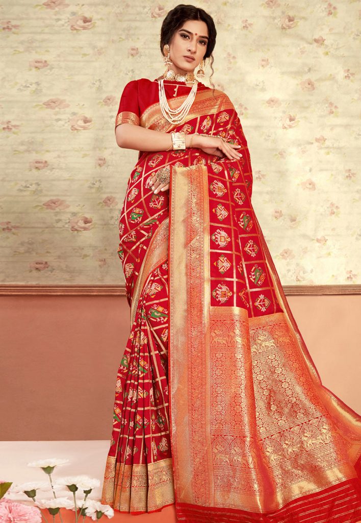 red silk saree