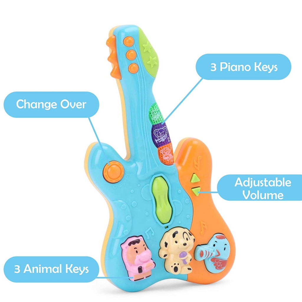 Colorful Musical Guitar with Light & Different Sounds, Battery Operated Fun Educational Entertainment Toys for Toddlers