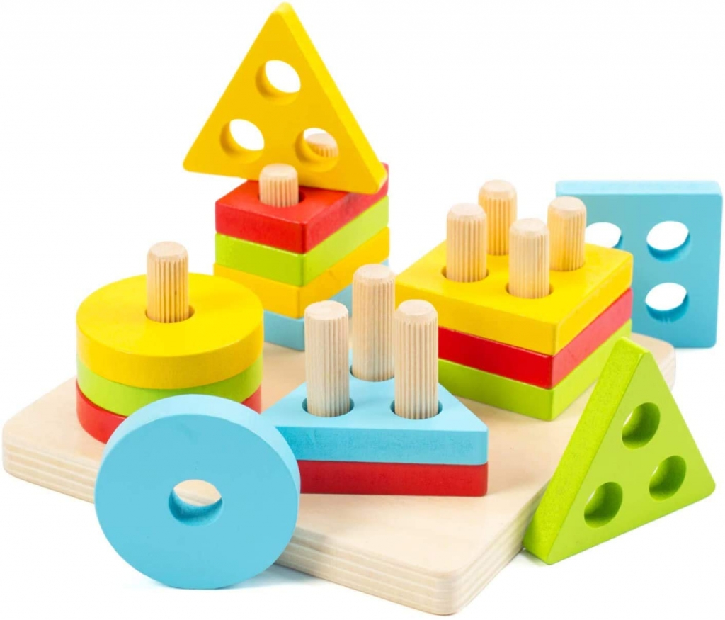 Wooden Shapes Square Column Blocks Sorting & Stacking Toys