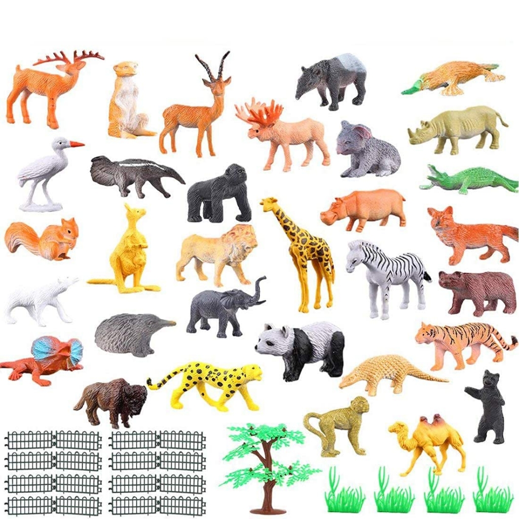  Mini Jungle Animals Figure Toys Play Set 53 Piece, Realistic Wild Plastic Animal