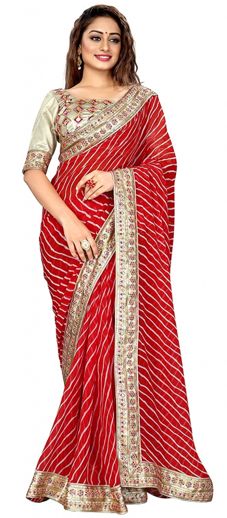 Bandhani Lehariya Saree, red colour saree, saree for karwa chauth