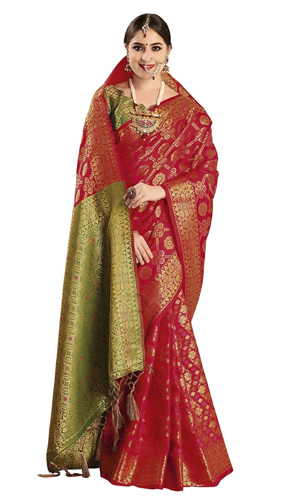 red colour saree, Silk Saree, saree for karwa chauth