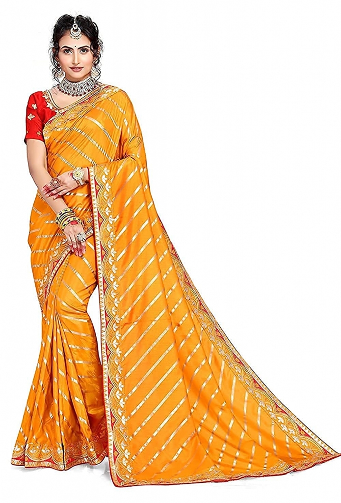 Yellow colour saree, Gota Patti Lehriya Jaipuri Saree, saree for karwa chauth and ganesh pooja