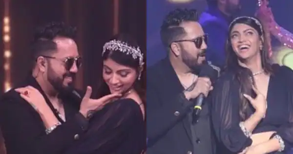 Akanksha Puri And Mika Singh laugh together