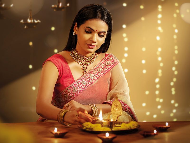 Saree Photoshoot for Diwali with Candles