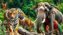 A collection of animals from top 10 zoo in India including Bengal tigers, elephants and exotic birds
