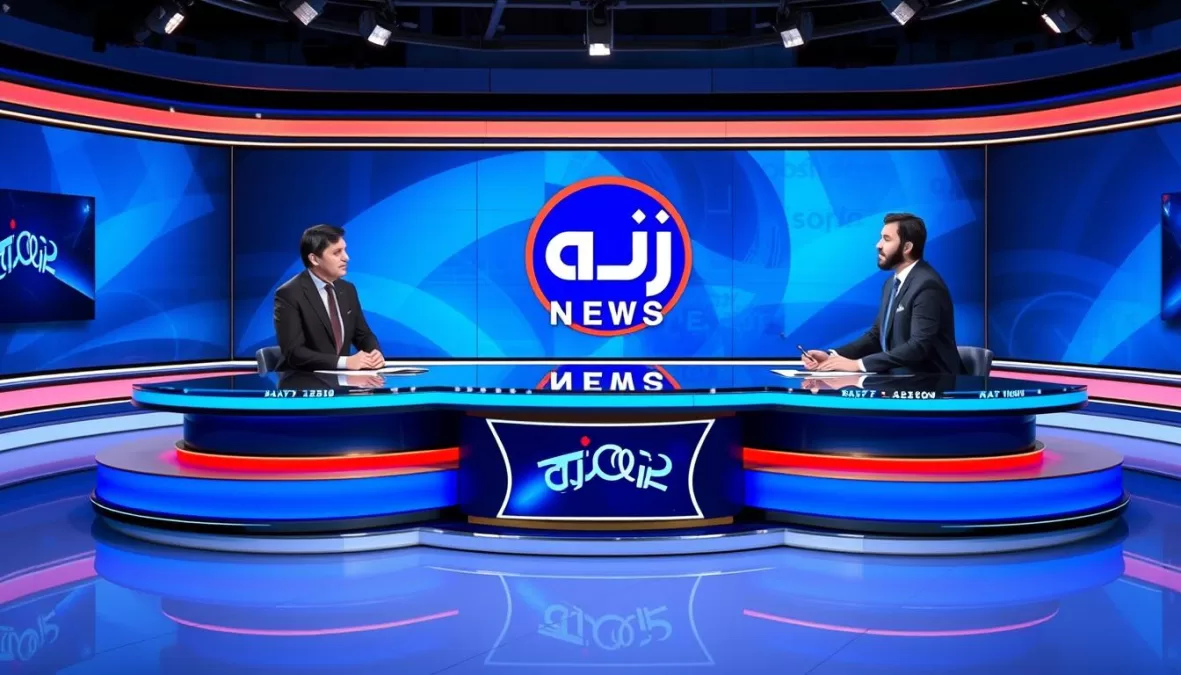 Aaj News broadcast in progress with anchors discussing current affairs Aaj News broadcast in progress with anchors discussing current affairs