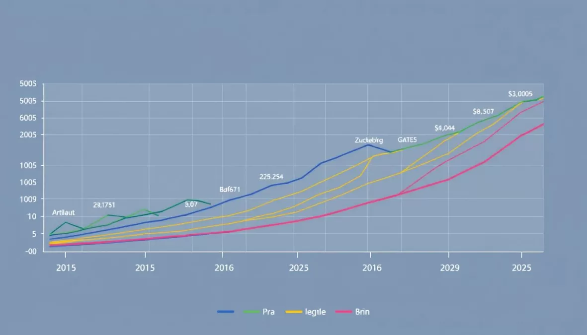 Chart showing wealth growth trajectories of the top 10 richest person in the world 2025 over the past decade Chart showing wealth growth trajectories of the top 10 richest person in the world 2025 over the past decade