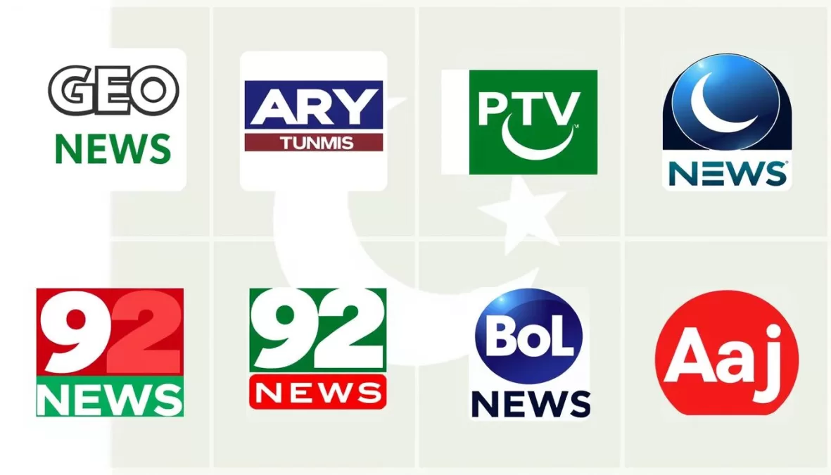 Collage of top 10 news channels in Pakistan logos arranged in a grid