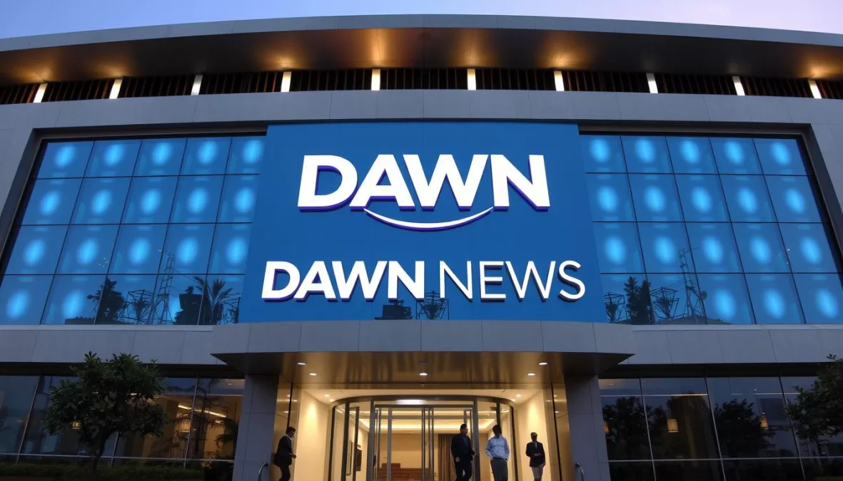 Dawn News headquarters building with the iconic Dawn logo Dawn News headquarters building with the iconic Dawn logo