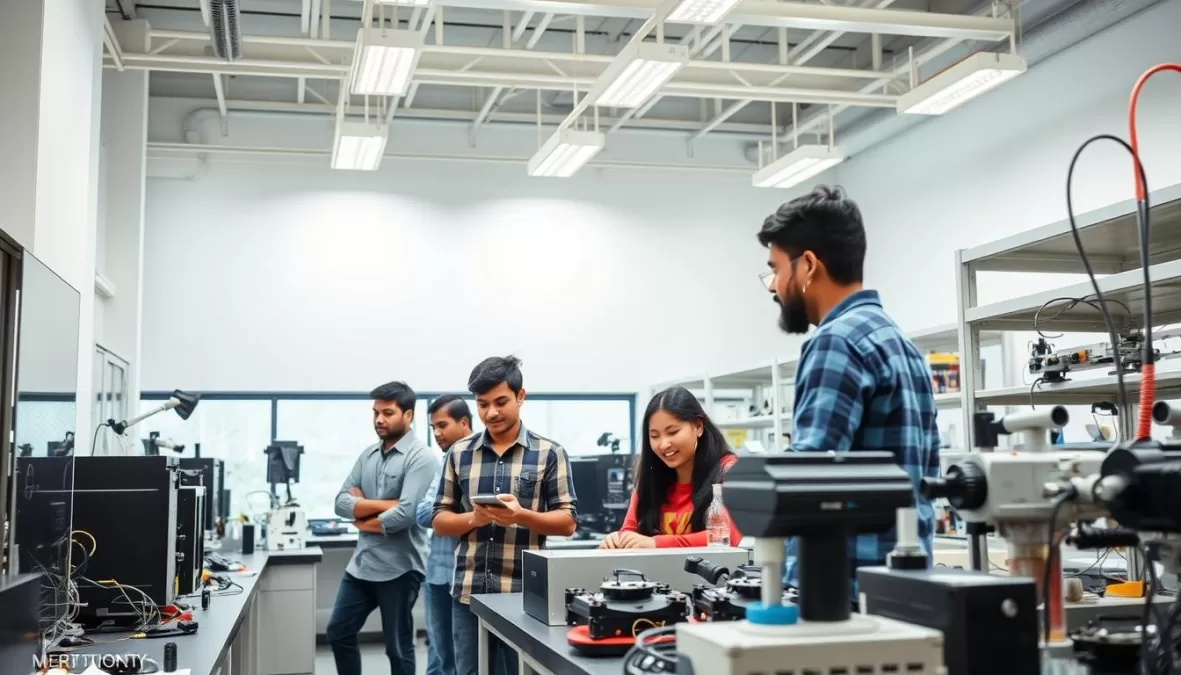 Engineering students working in a modern laboratory at one of the top engineering colleges in India other than IIT and NIT