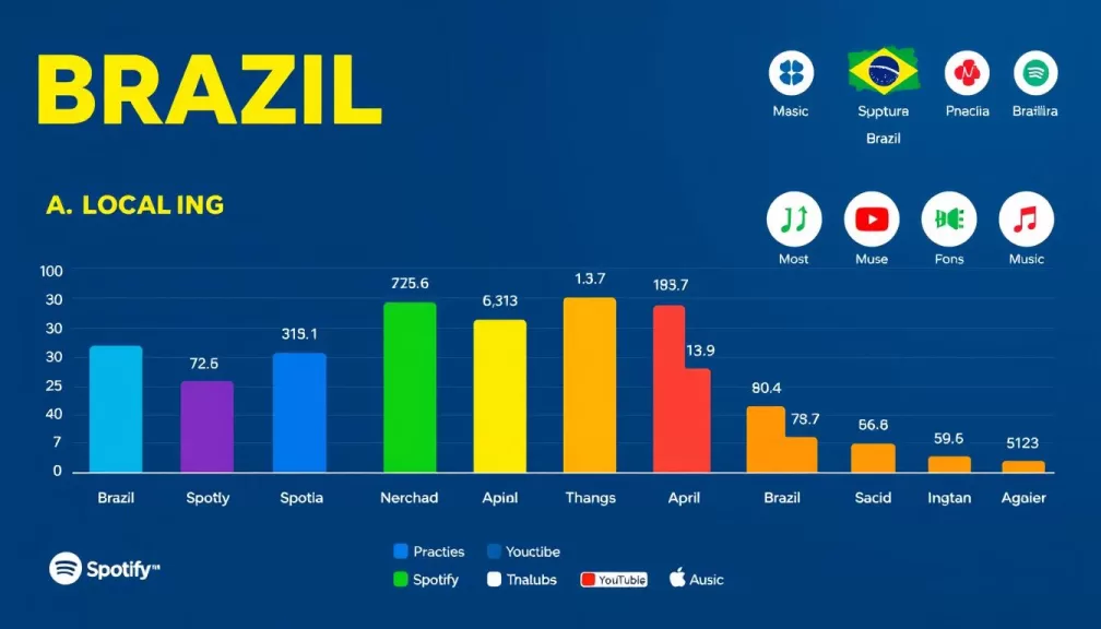 Gráfico mostrando as top 10 músicas mais tocadas no Brasil atualmente em diferentes plataformas de streaming