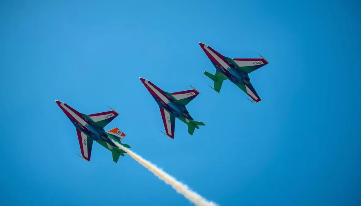 Indian Air Force fighter jets flying in formation during Air Force Day celebrations