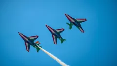 Indian Air Force fighter jets flying in formation during Air Force Day celebrations