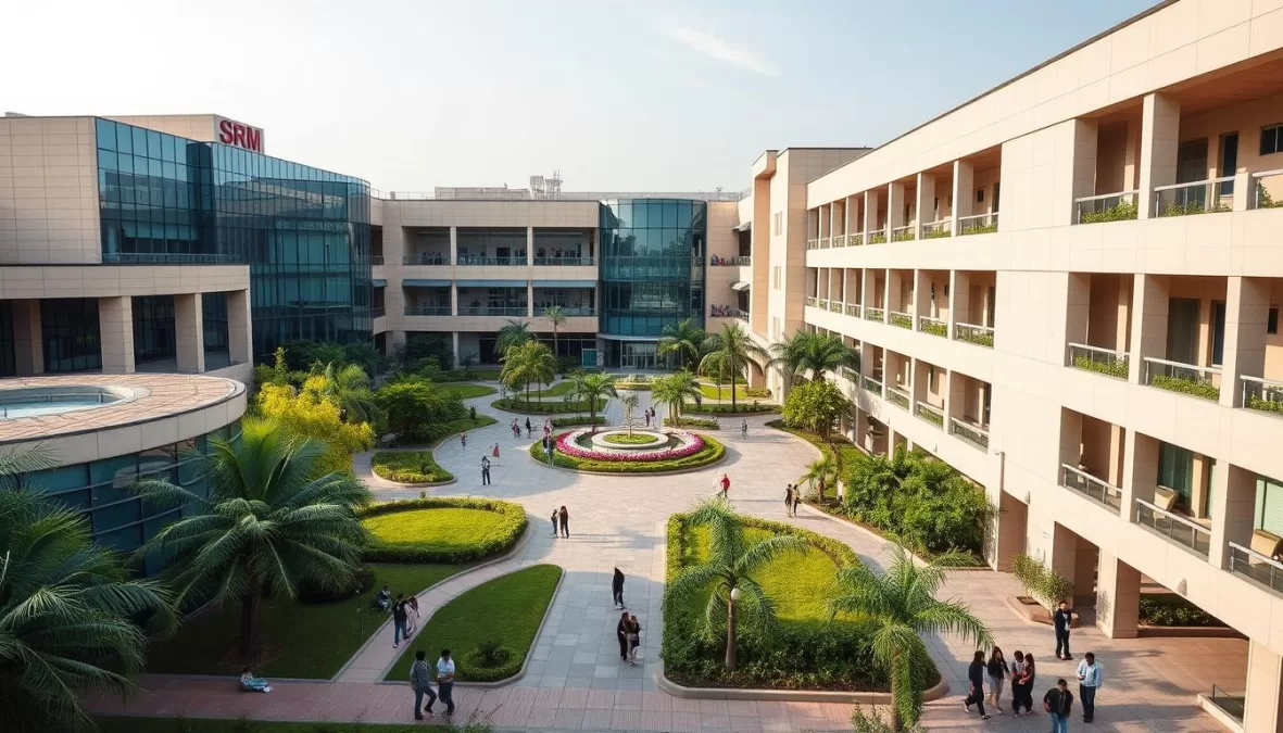 Modern campus infrastructure of SRM University, one of the top engineering colleges in India other than IIT and NIT Modern campus infrastructure of SRM University, one of the top engineering colleges in India other than IIT and NIT