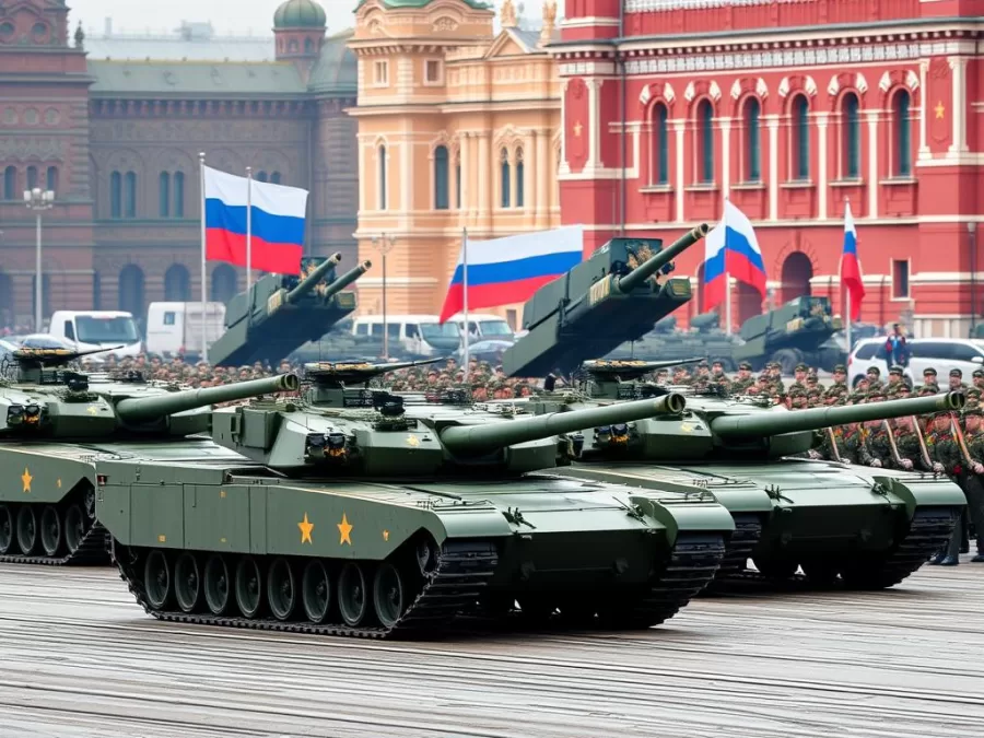 Russian military parade showing tanks and missile systems in Red Square Russian military parade showing tanks and missile systems in Red Square
