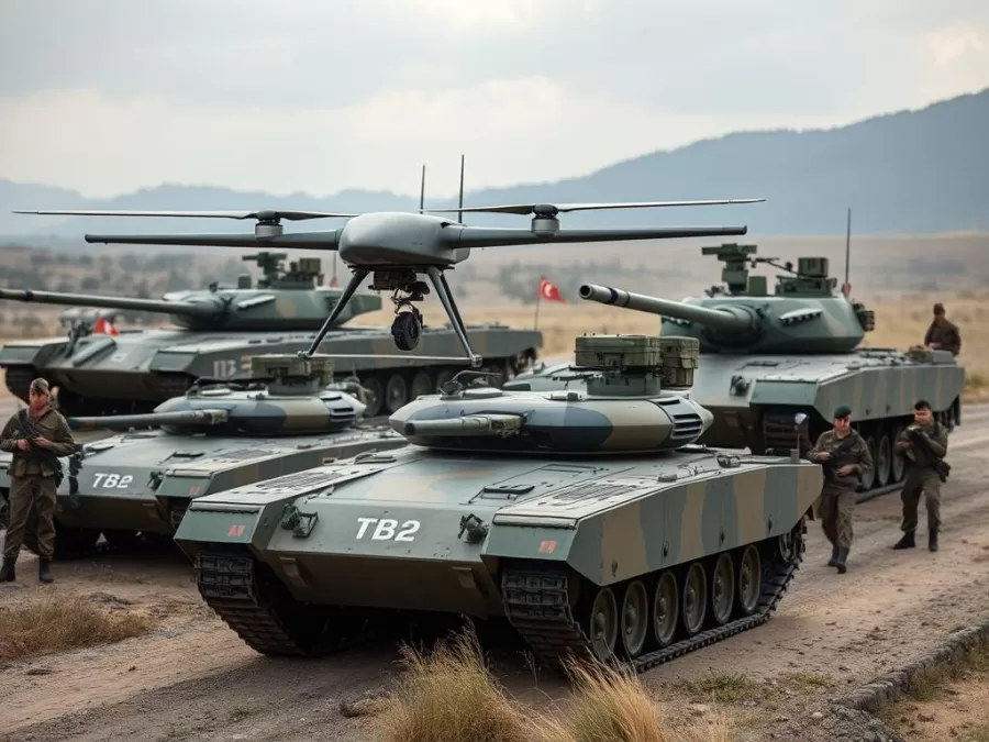 Turkish military showing Bayraktar drones and tanks during exercises Turkish military showing Bayraktar drones and tanks during exercises