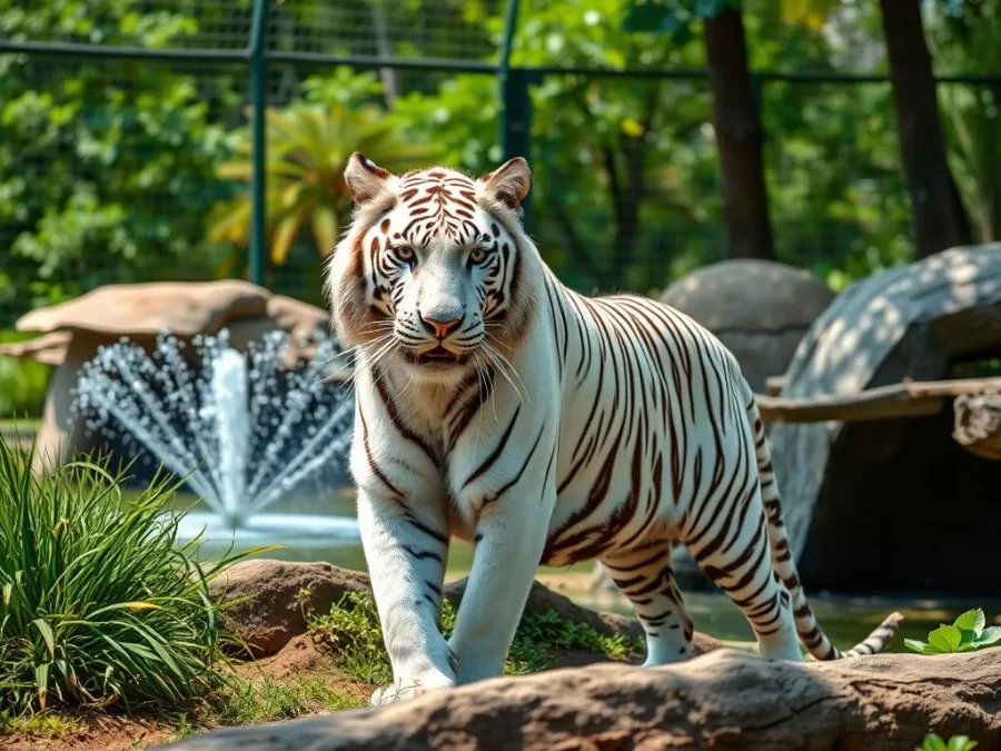 White tiger at National Zoological Park Delhi, one of the top 10 zoo in India White tiger at National Zoological Park Delhi, one of the top 10 zoo in India