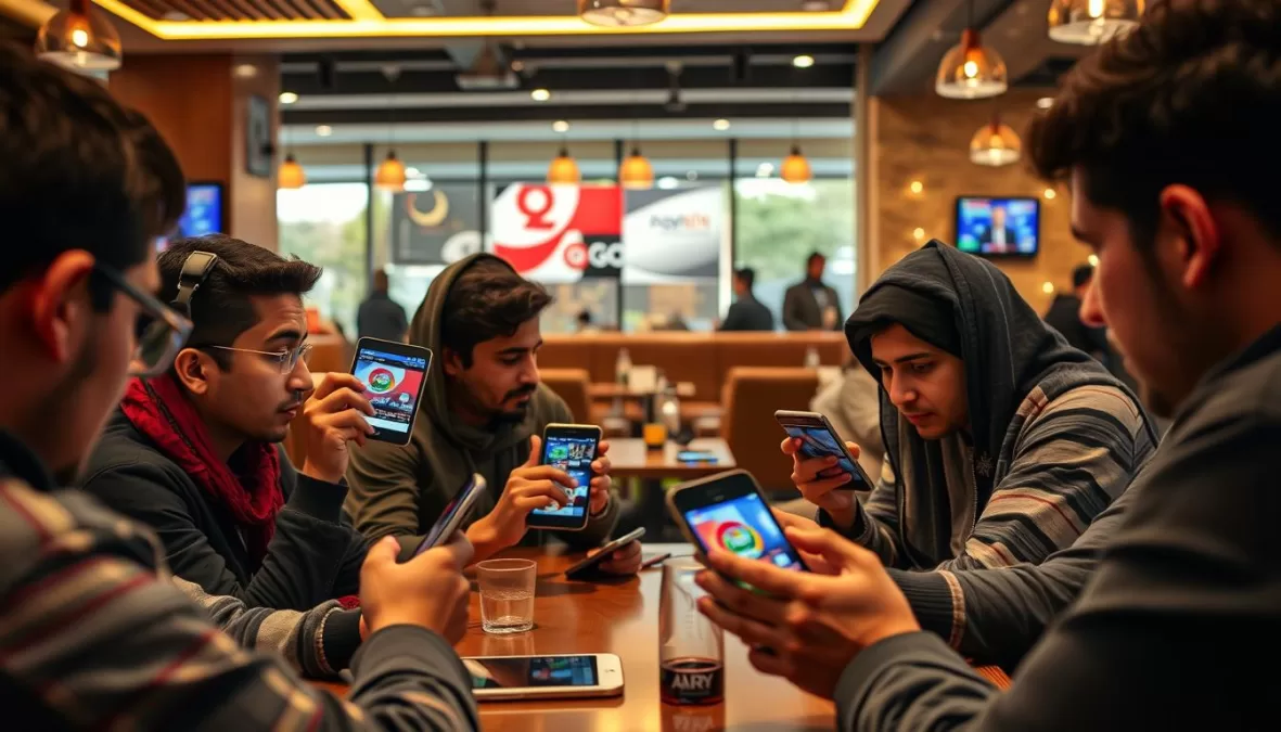 Young Pakistanis watching news on smartphones and tablets showing various news apps Young Pakistanis watching news on smartphones and tablets showing various news apps