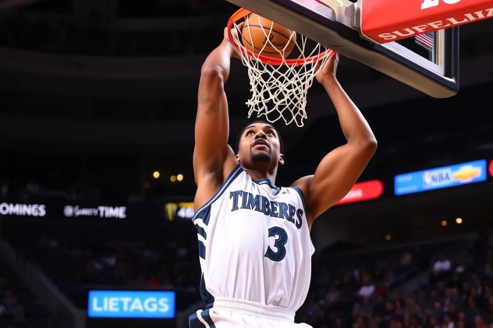 Anthony Edwards dunking in a Minnesota Timberwolves uniform during the 2024-25 NBA season