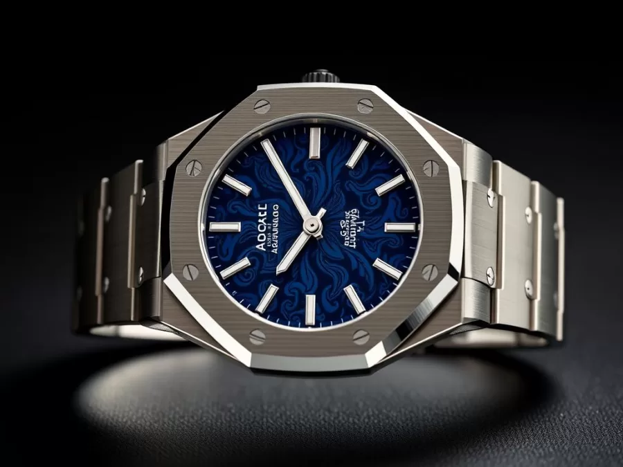 Audemars Piguet Royal Oak with blue dial showing the iconic octagonal bezel and integrated bracelet