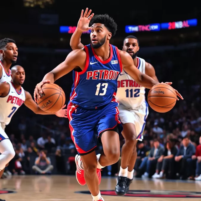 Cade Cunningham driving to the basket for the Detroit Pistons