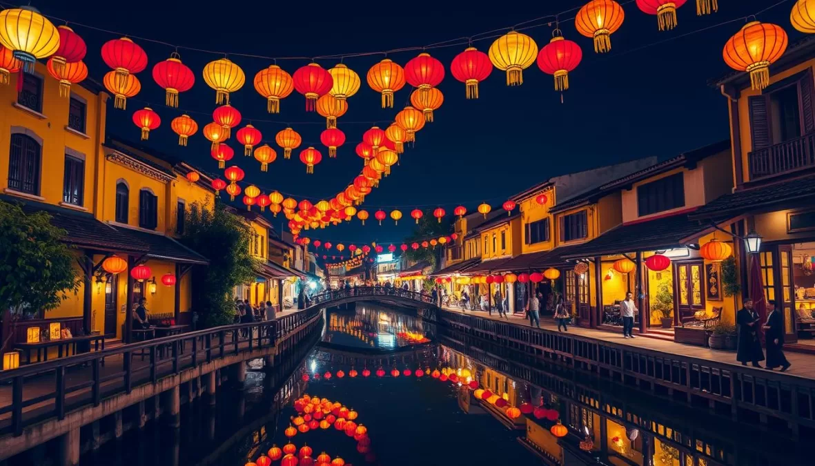 Colorful lanterns illuminating Hoi An Ancient Town at night, a top 10 place to visit in Vietnam