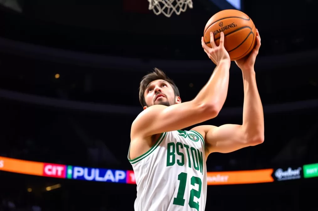 Jayson Tatum shooting a jump shot in Boston Celtics uniform during the 2024-25 NBA season