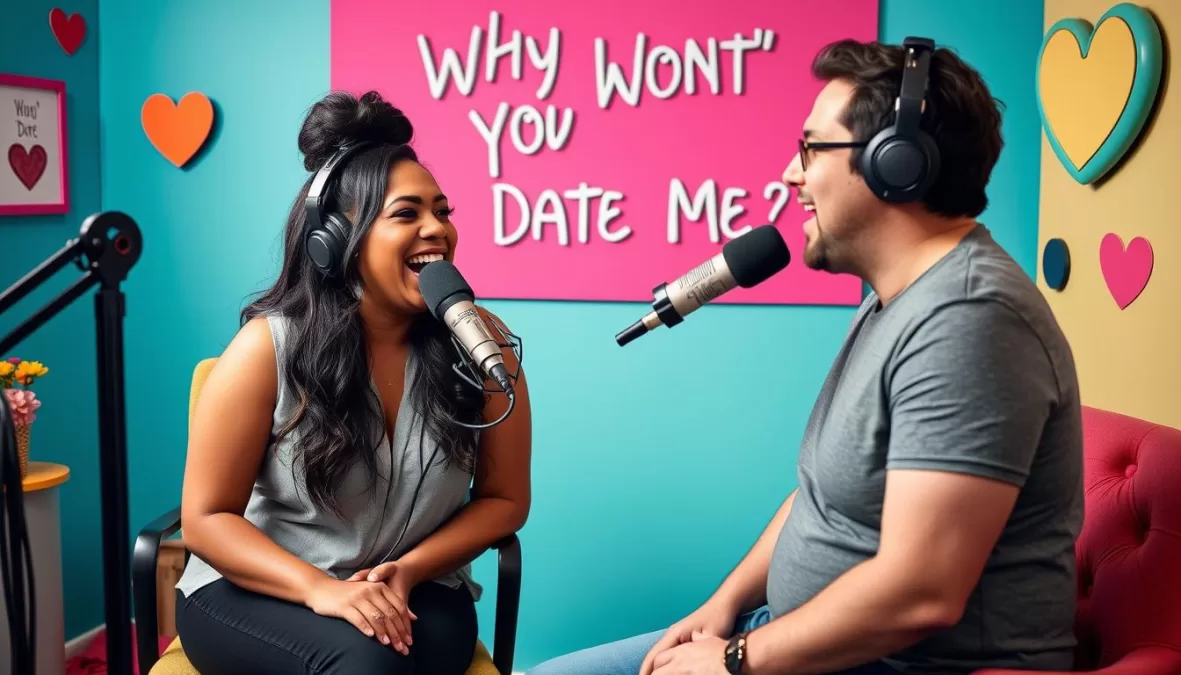 Nicole Byer hosting her podcast with a guest comedian discussing dating stories