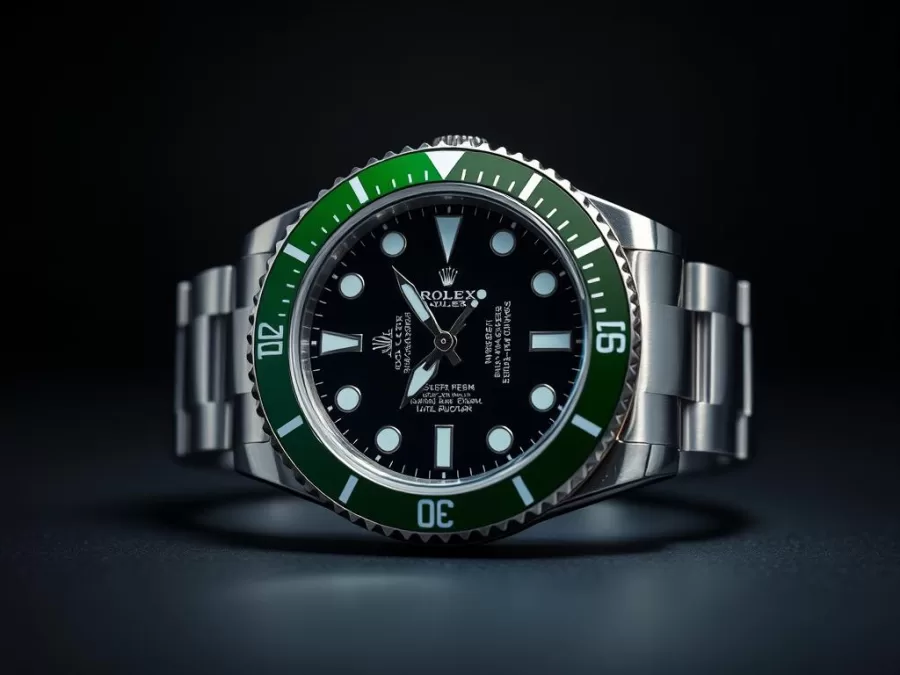 Rolex Submariner dive watch with its iconic green bezel and black dial
