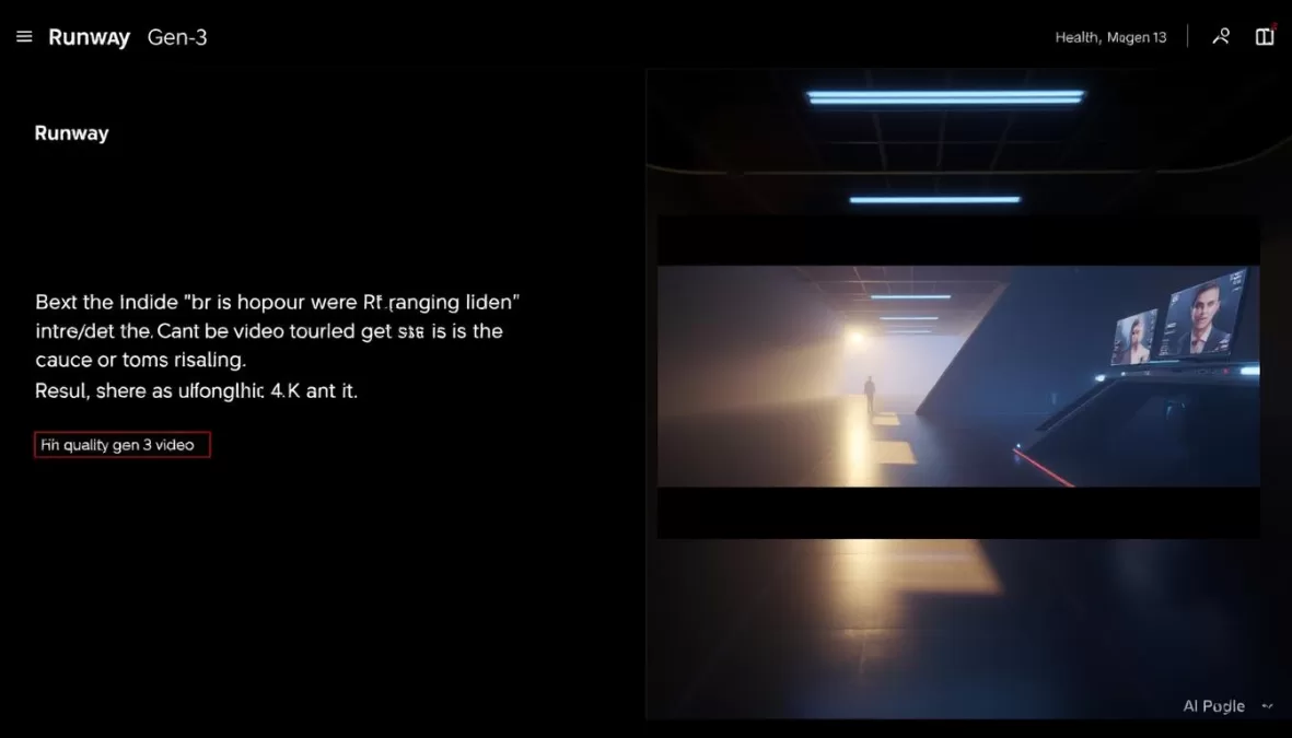 Runway Gen-3 Alpha interface showing text-to-video generation Runway Gen-3 Alpha interface showing text-to-video generation