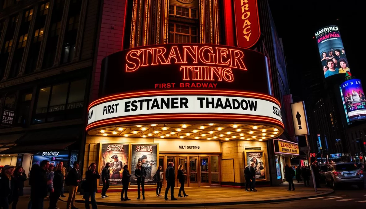 The Marquis Theater showcasing Stranger Things: First Shadow on Broadway in 2025