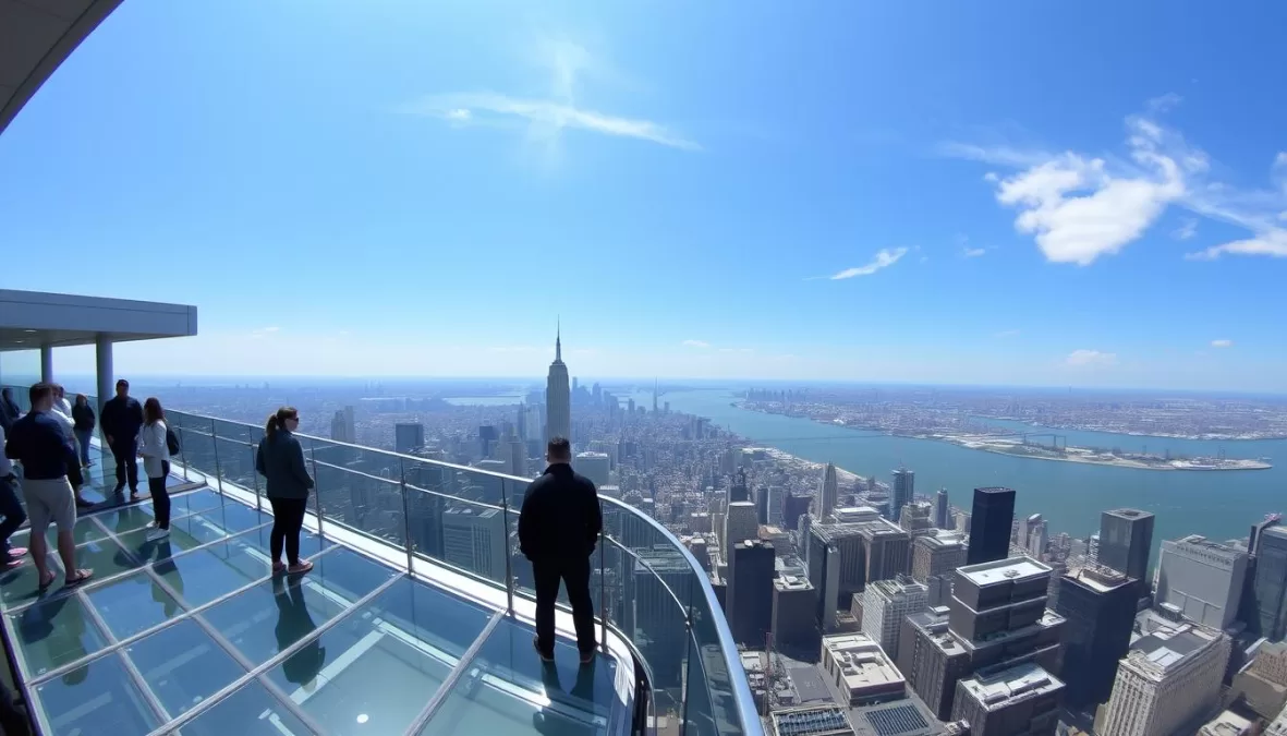 Visitors at The Edge observation deck at Hudson Yards with the glass floor and Manhattan skyline views in 2025