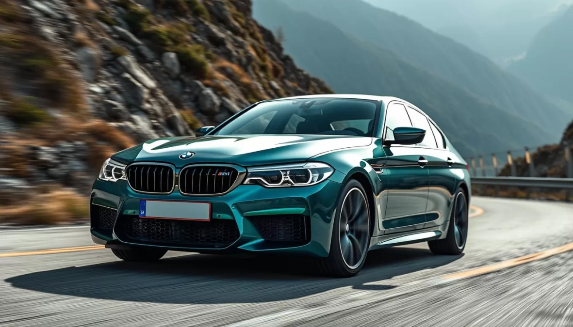 BMW M5 CS on a winding road, representing performance sedans among the best cars in the world