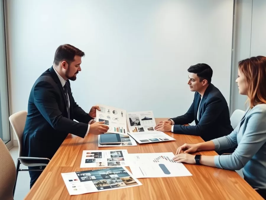 Business professionals evaluating web development proposals