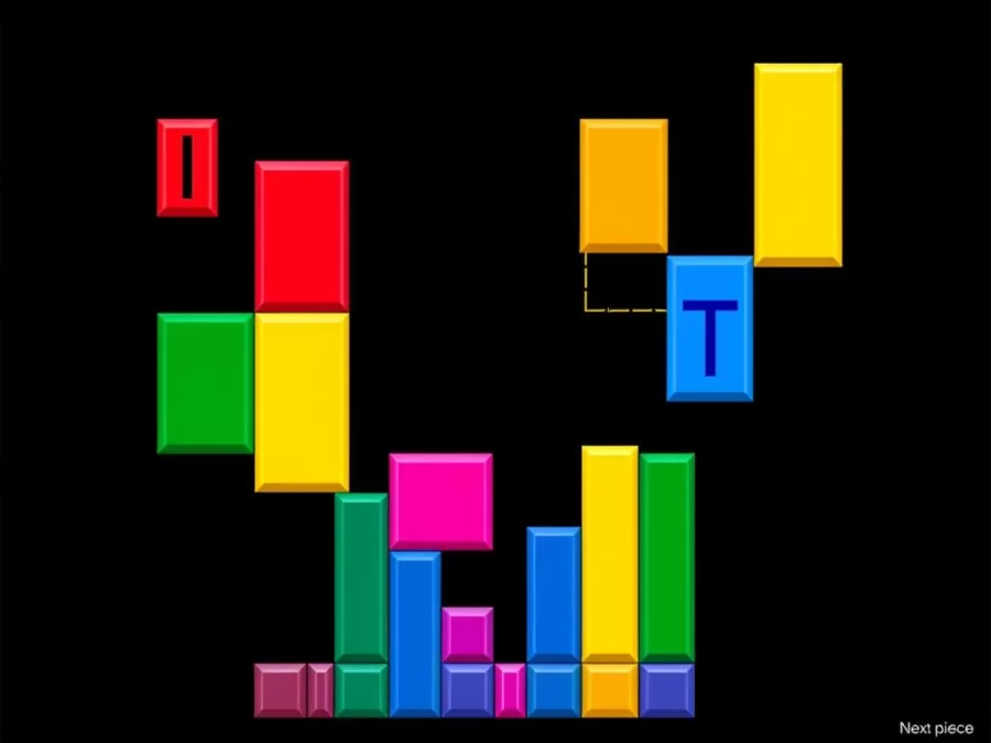 Classic Tetris gameplay showing falling tetrominos, considered one of the top 10 video games of all time
