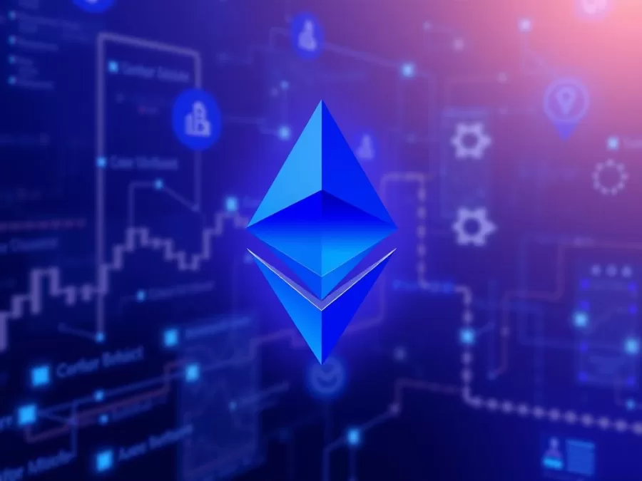 Ethereum logo with smart contract visualization showing ETH as best crypto to buy now 2025