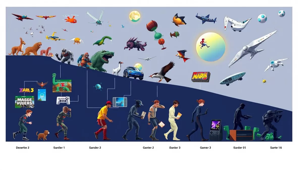 Evolution of video games showing the impact of the top 10 video games of all time across generations