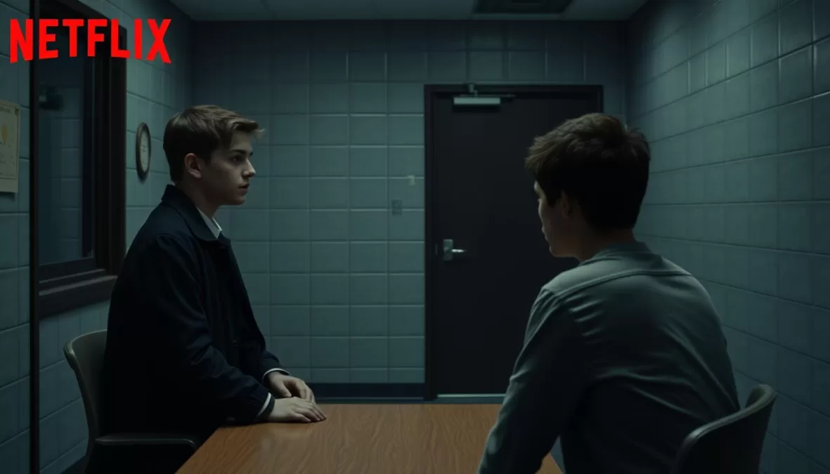 Intense scene from Adolescence showing the main character Jamie Miller being questioned