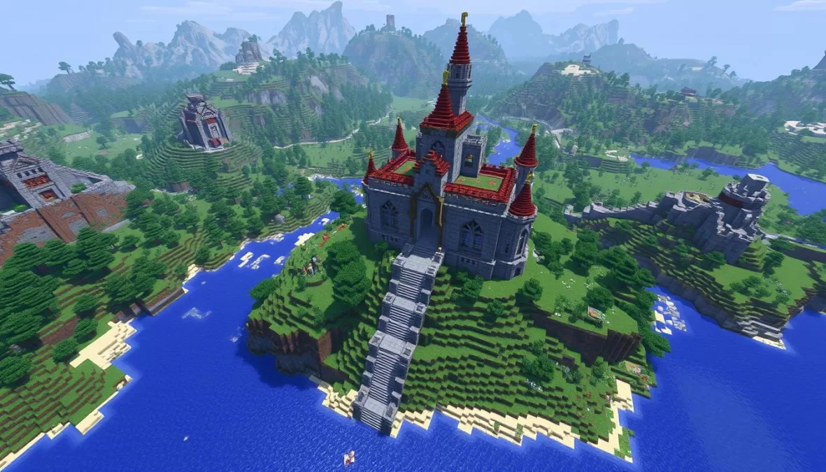 Minecraft landscape showing creative building possibilities, ranked among the top 10 video games of all time