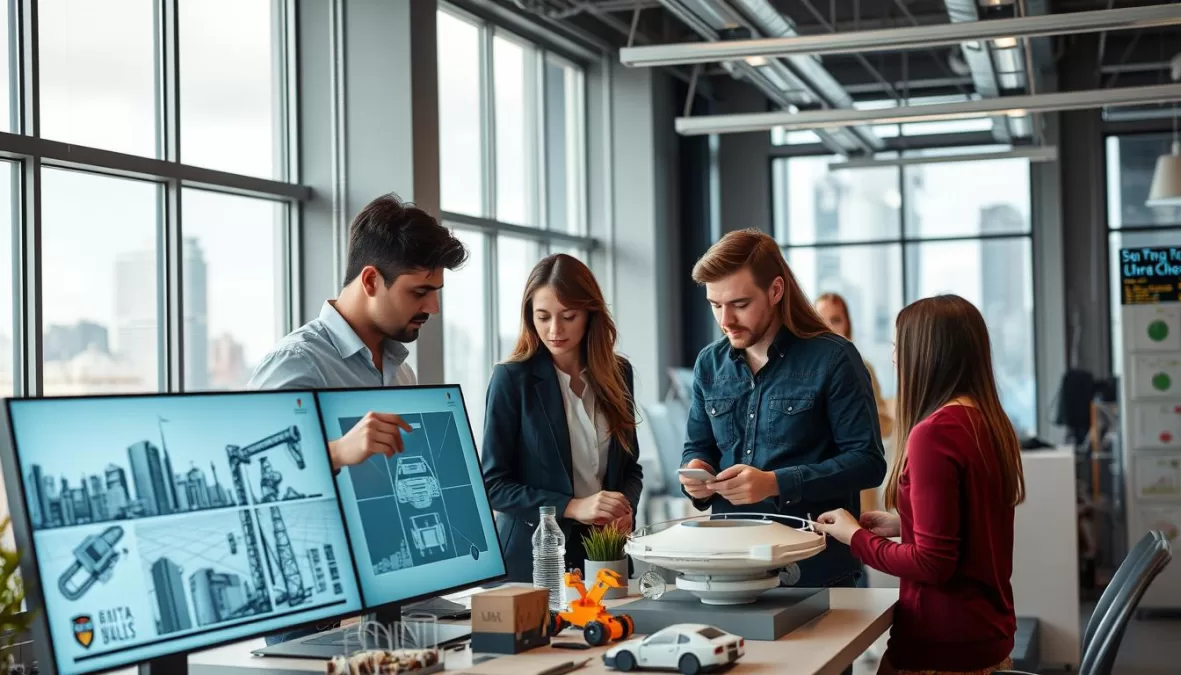 Modern German workplace showing collaborative environment and engineering excellence