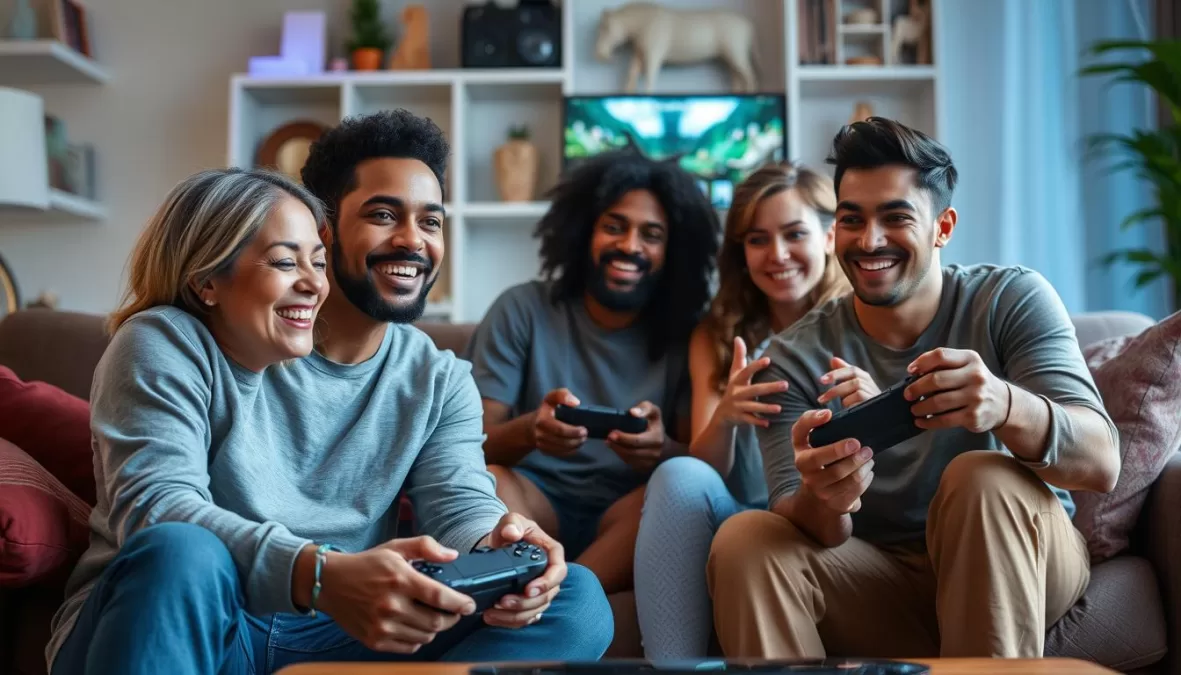 Modern gamers enjoying classic and contemporary titles from the top 10 video games of all time list