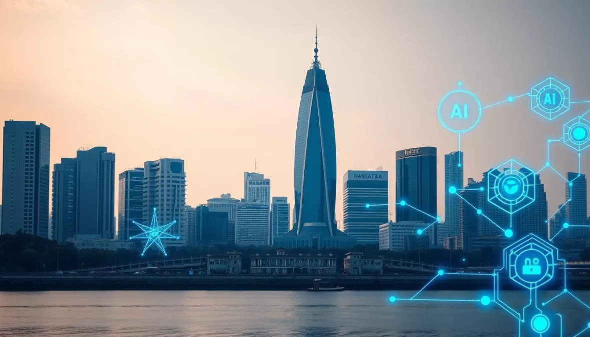 Mumbai skyline with digital AI overlay showing the city as a tech education hub