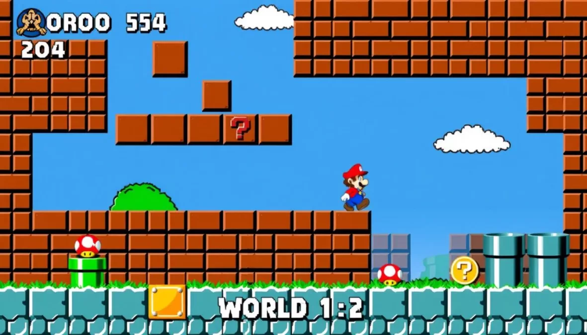 Original Super Mario Bros. gameplay showing World 1-1, one of the top 10 video games of all time