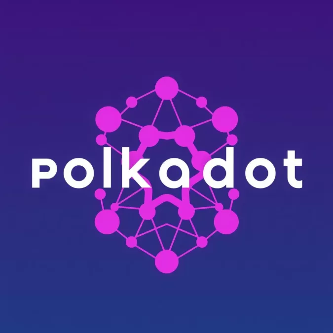 Polkadot logo with interoperability visualization showing DOT as best crypto to buy now 2025
