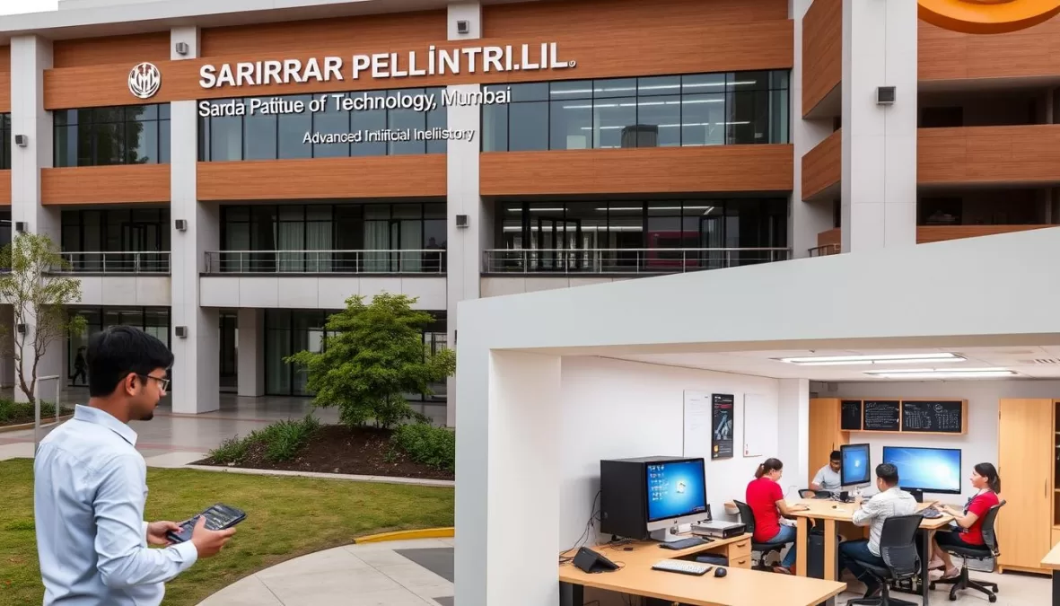 Sardar Patel Institute of Technology campus with students working in AI labs