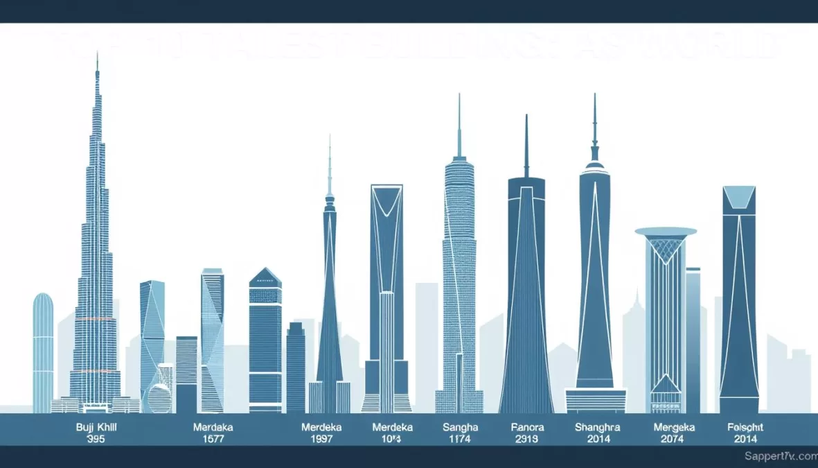 Skyline comparison of the top 10 tallest building in the world 2025 showing their relative heights