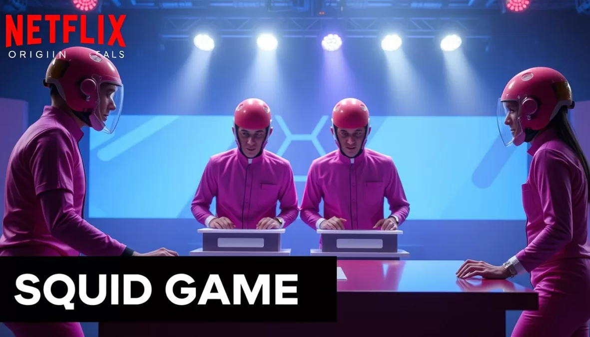 Squid Game Season 3 final showdown scene with contestants in iconic pink uniforms