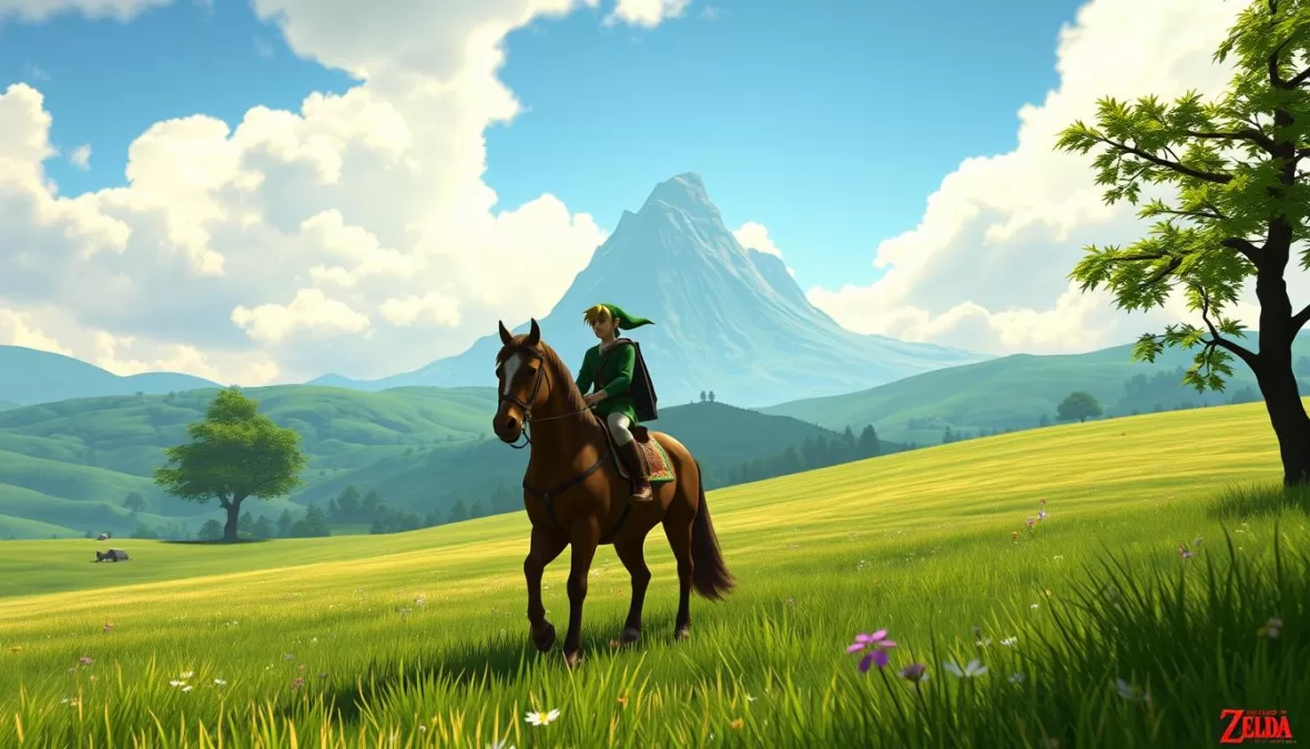 The Legend of Zelda: Ocarina of Time showing Link in Hyrule Field, considered one of the top 10 video games of all time