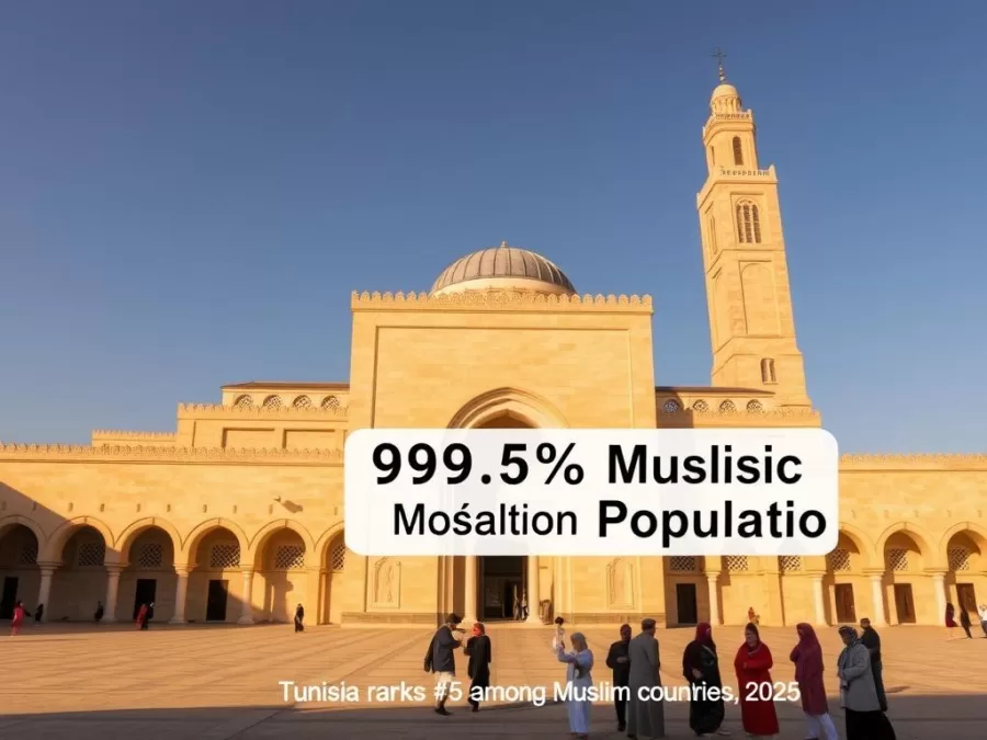 Tunisian mosque with 99.5% Muslim population for top 10 Muslim countries 2025